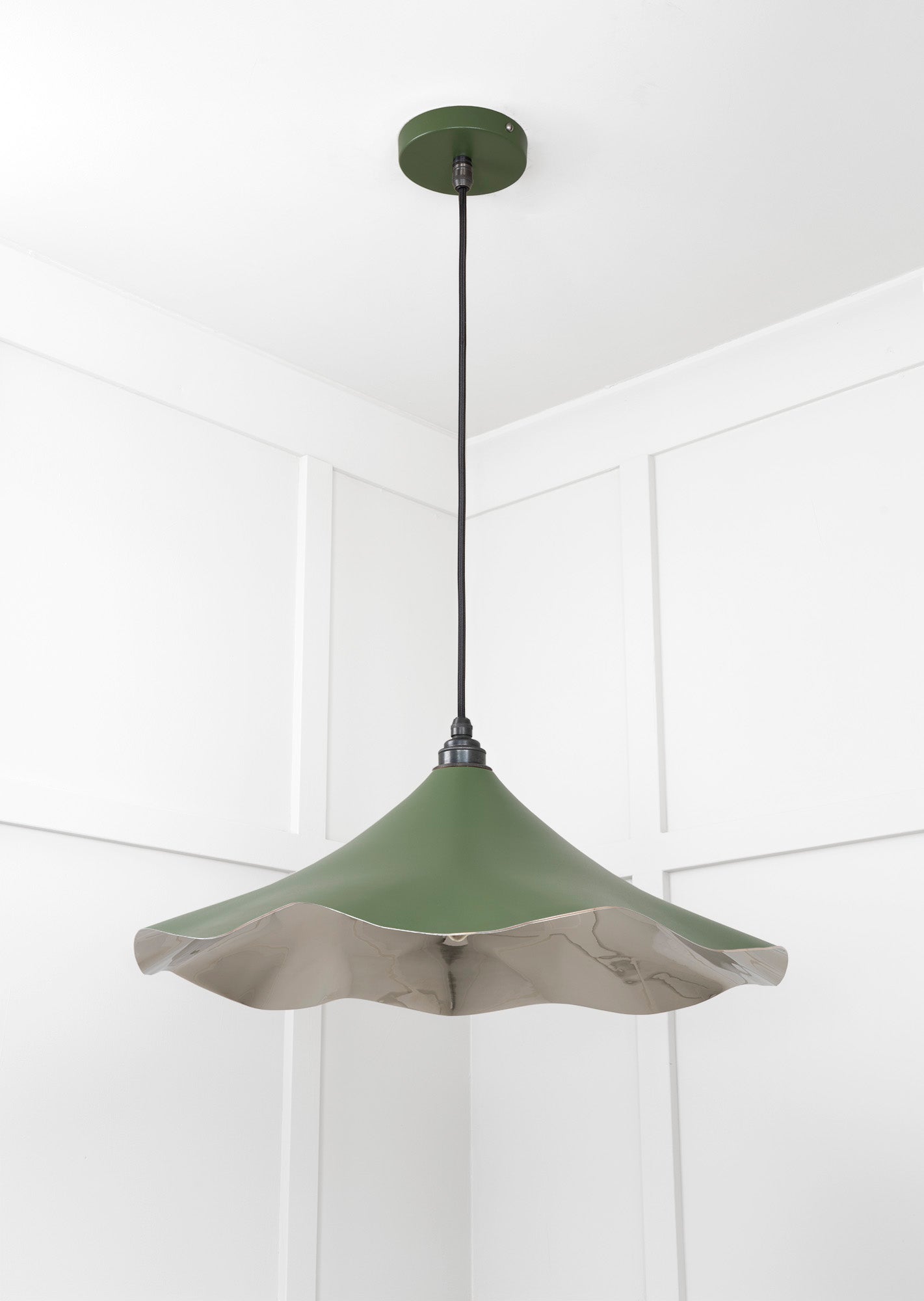 Smooth Nickel Flora Pendant Light Heath, Underside.