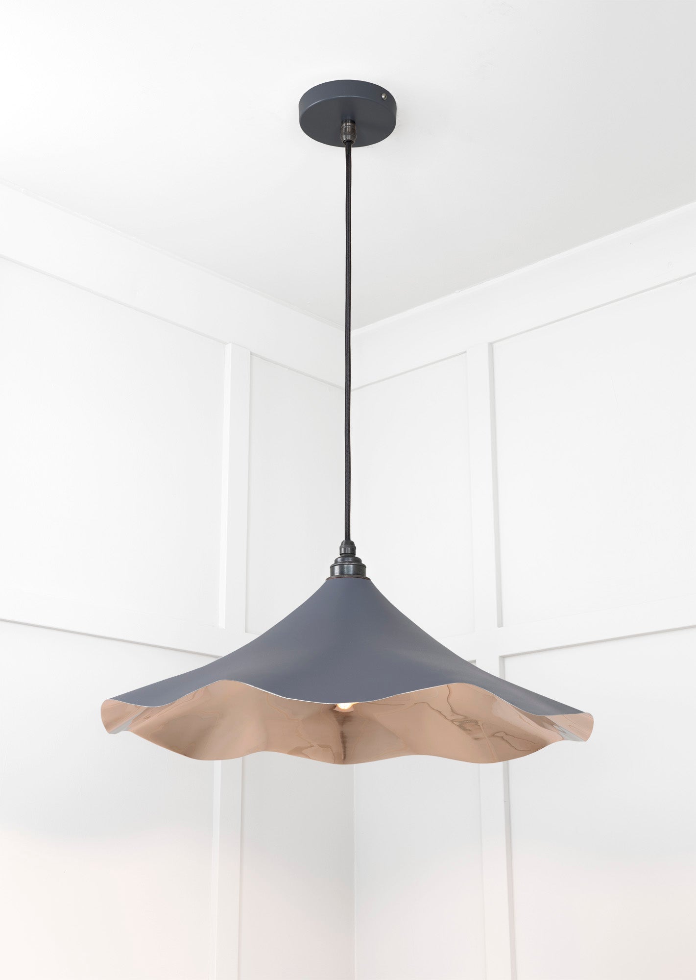 Smooth Nickel Flora Pendant Light Slate, Underside.