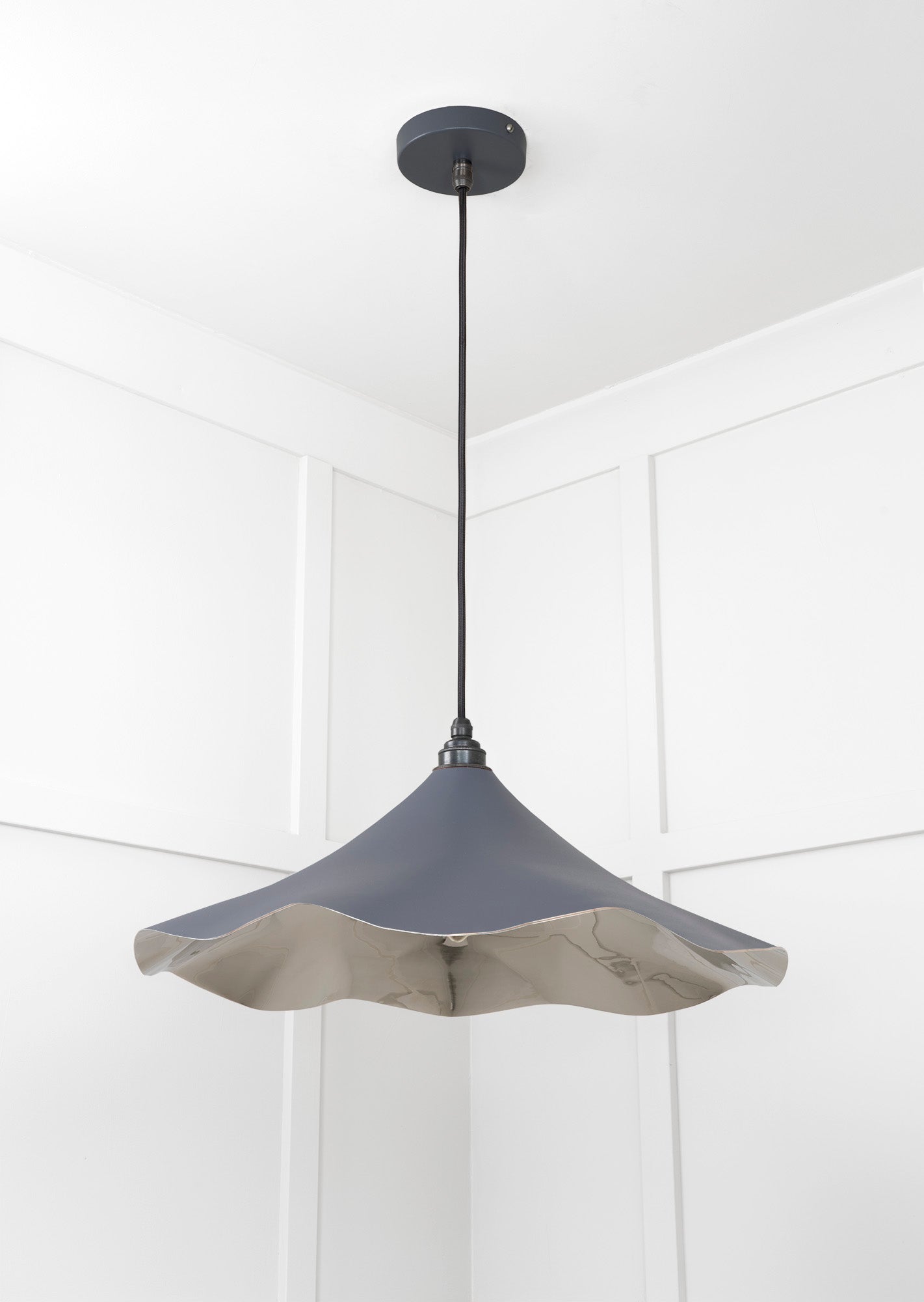 Smooth Nickel Flora Pendant Light Slate, Underside.