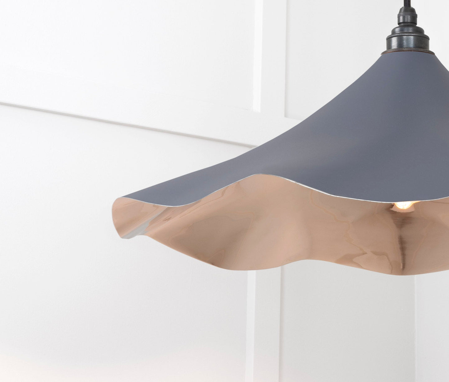 Smooth Nickel Flora Pendant Light Slate, Detailed close up view of pendant.