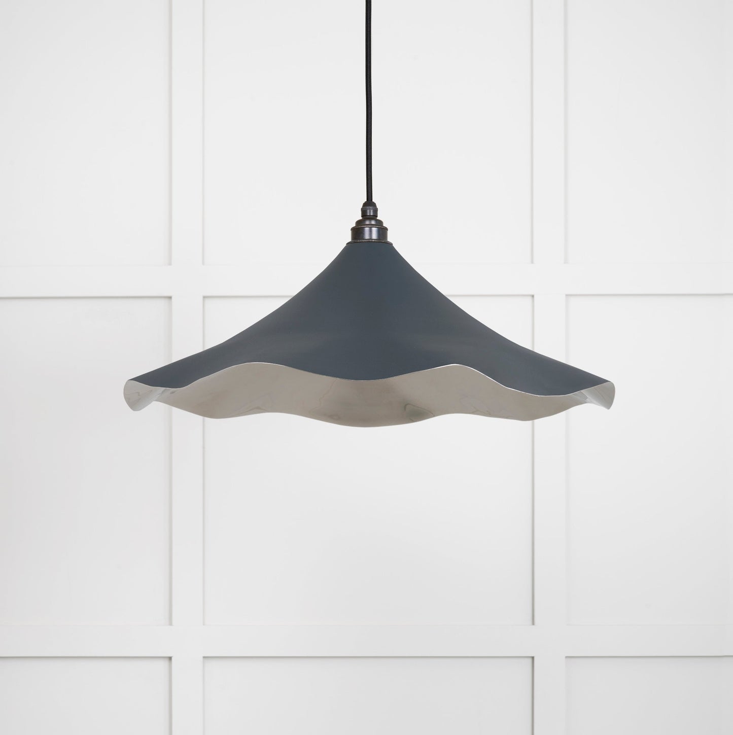 Smooth Nickel Flora Pendant Light Soot, Front Side.