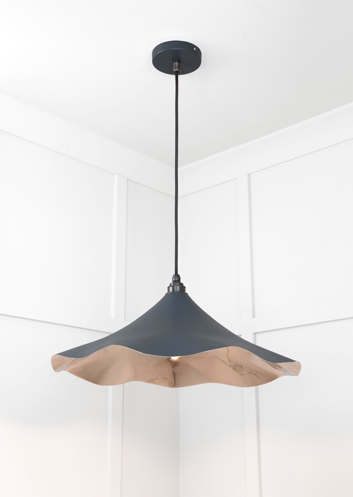 Smooth Nickel Flora Pendant Light Soot, Underside.