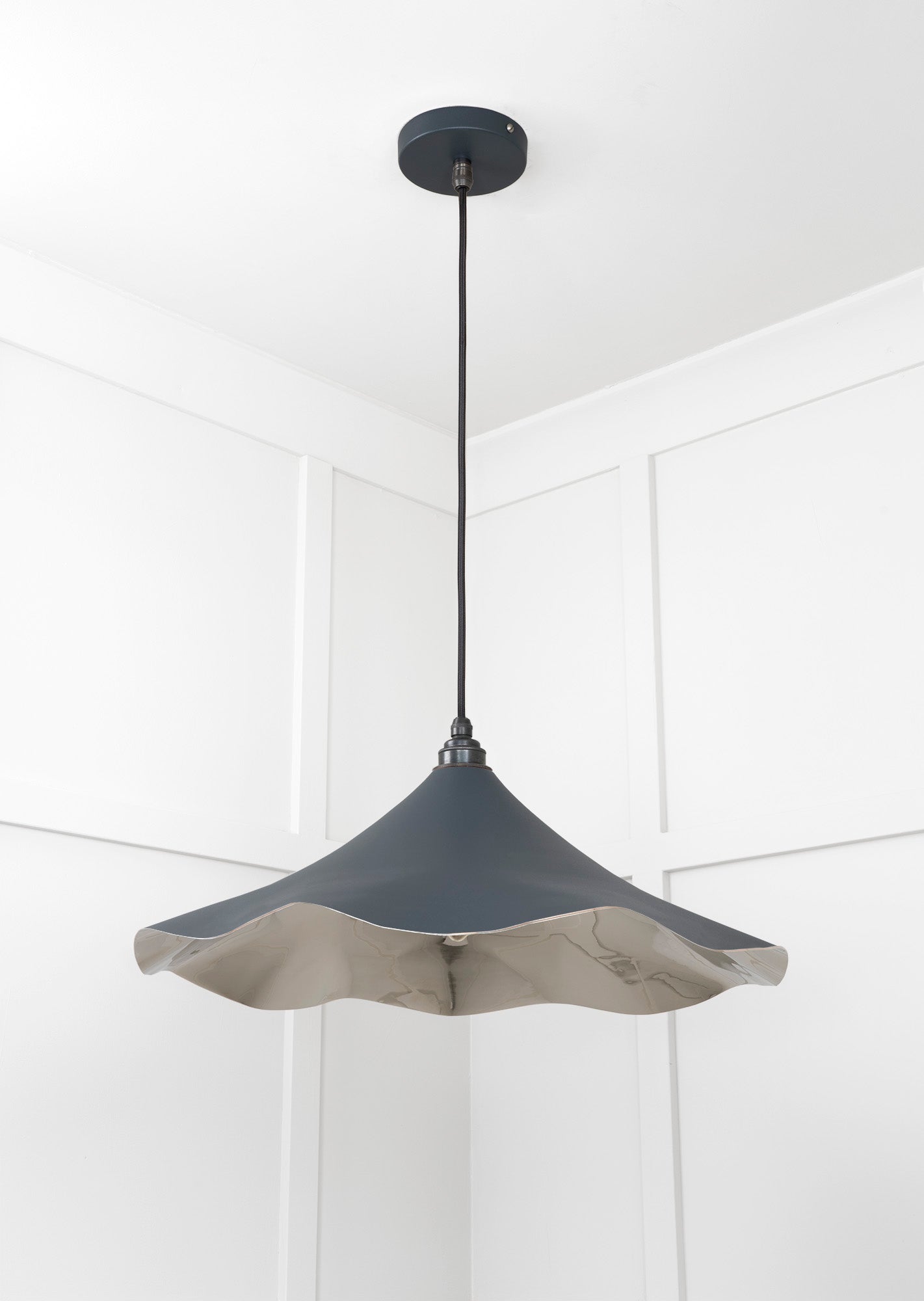 Smooth Nickel Flora Pendant Light Soot, Underside.