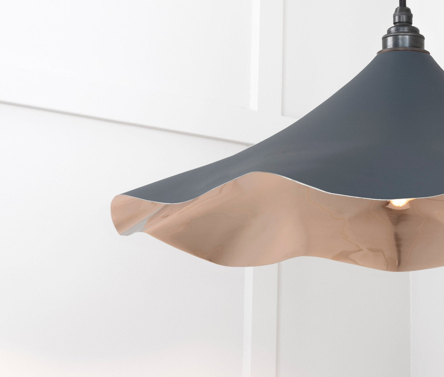 Smooth Nickel Flora Pendant Light Soot, Detailed close up view of pendant.