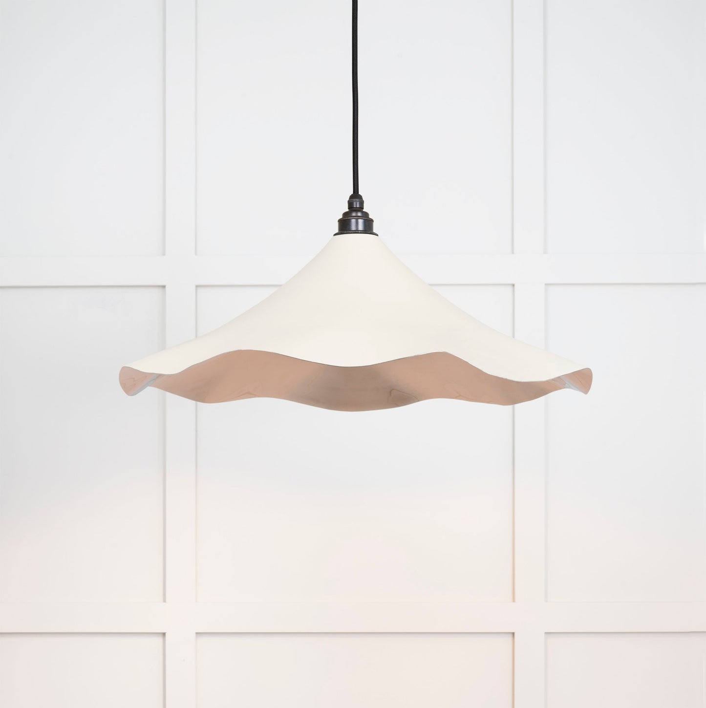 Smooth Nickel Flora Pendant Light Teasel, Front Side with light on.