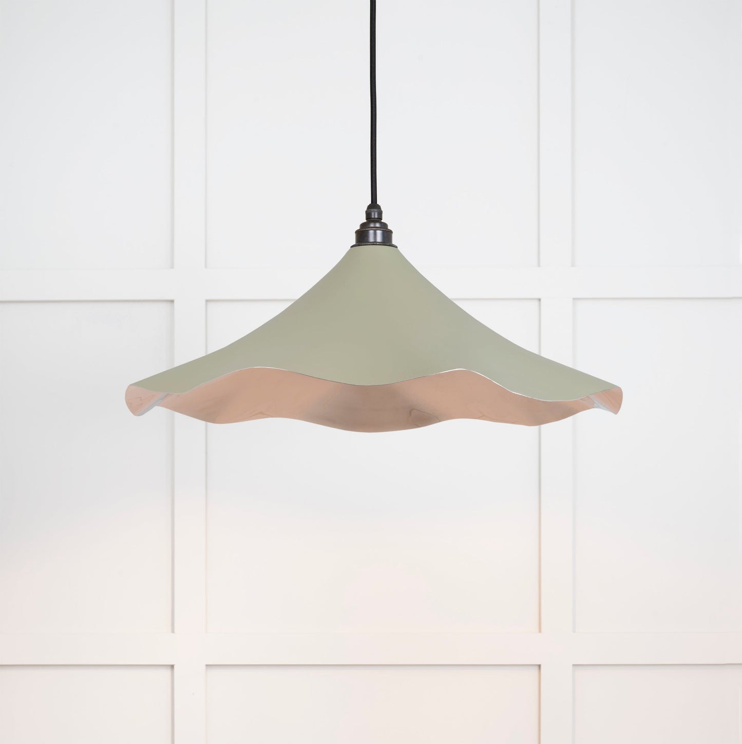 Smooth Nickel Flora Pendant Light Tump, Front Side with light on.