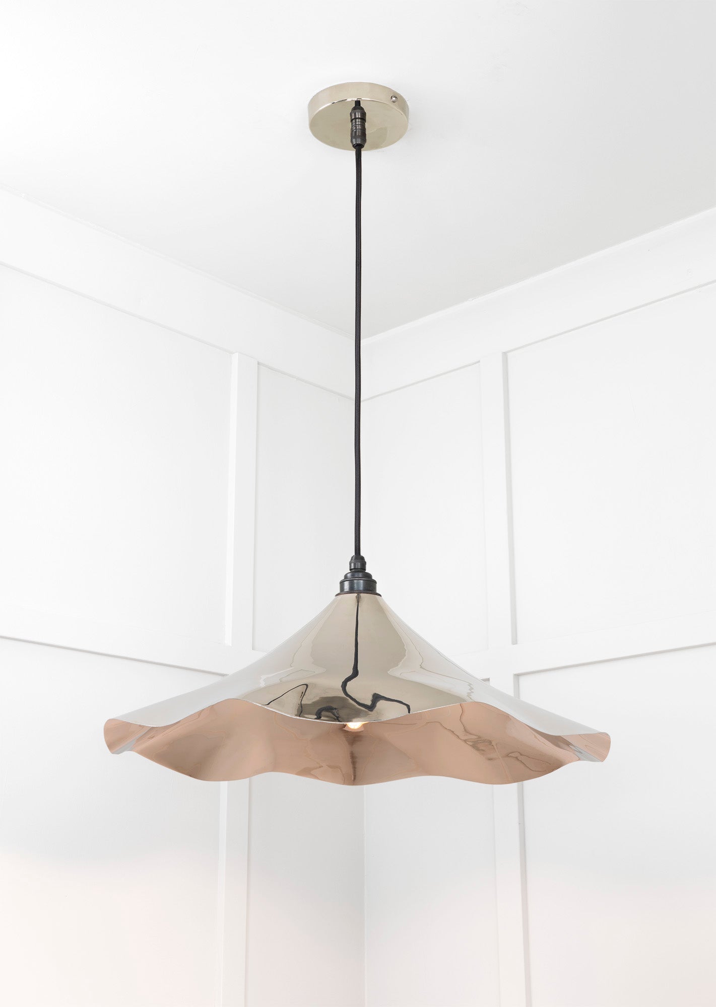 Smooth Nickel Flora Pendant Light , Underside.