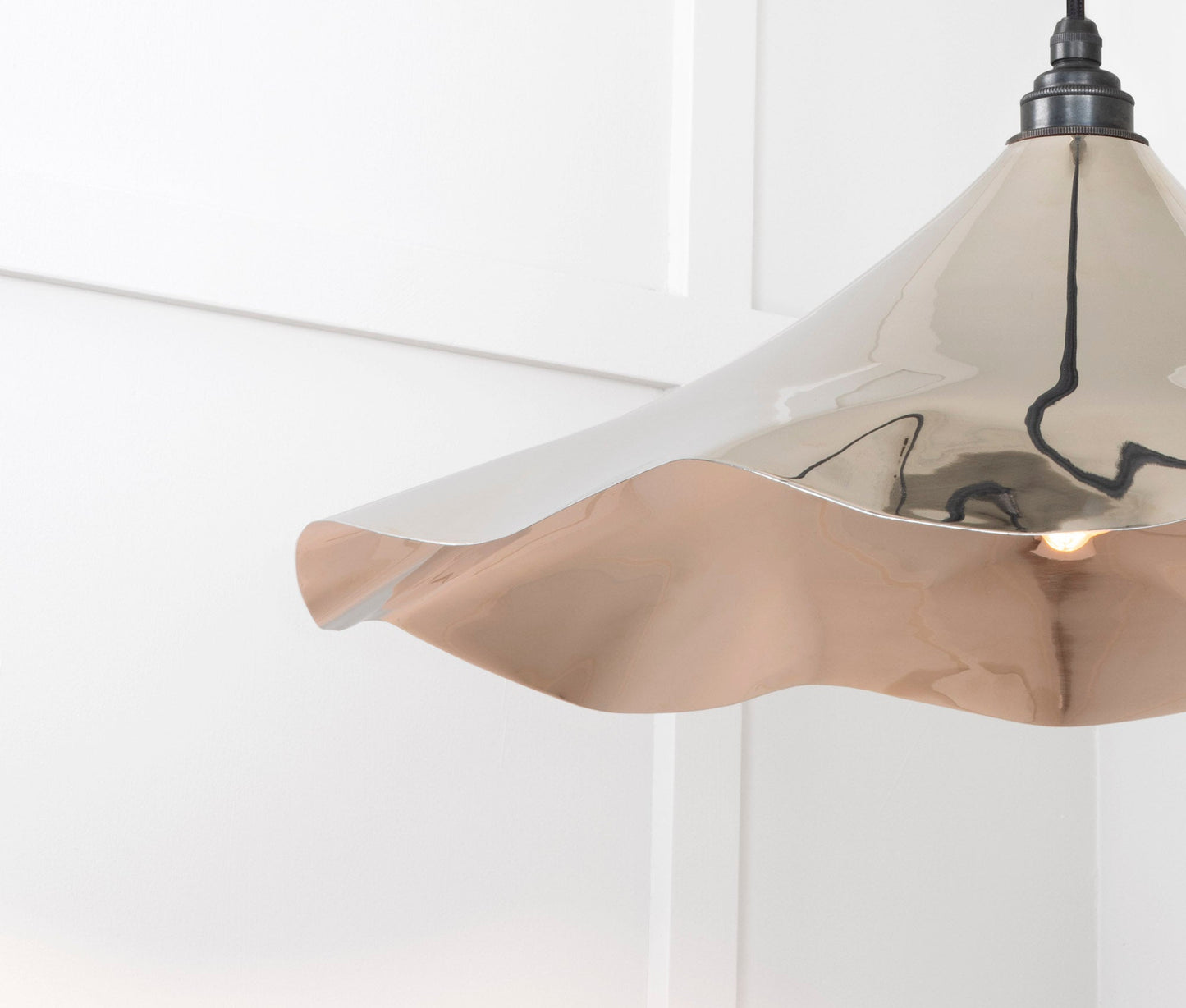 Smooth Nickel Flora Pendant Light , Detailed close up view of pendant.