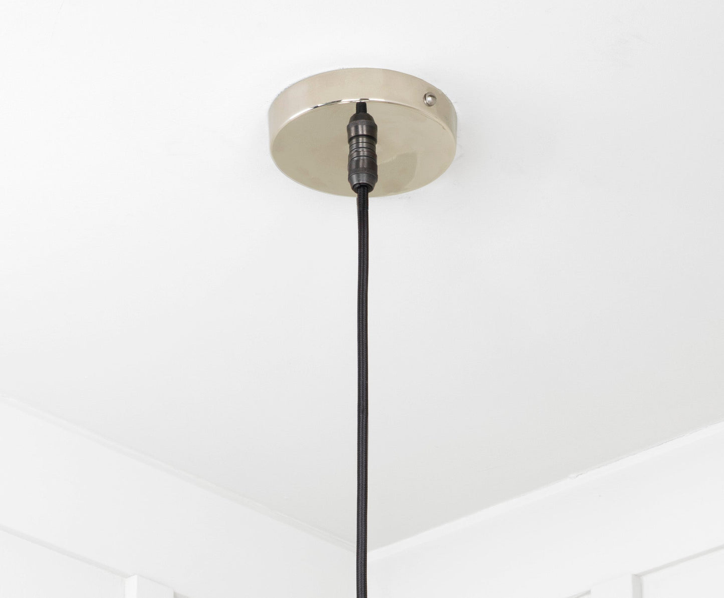 Smooth Nickel Flora Pendant Light , close up view of fitting and cable.