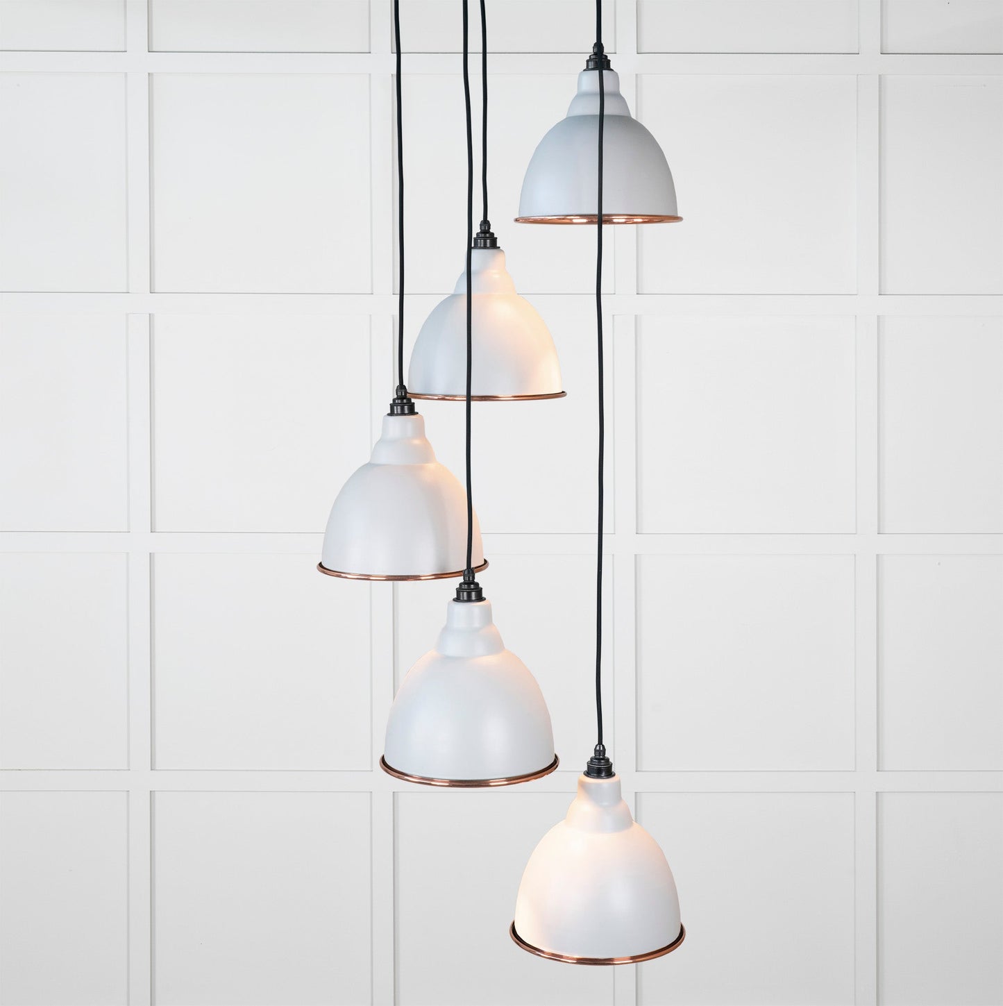 Hammered Copper Brindley Cluster Pendant Light Birch, Front Side with light on.
