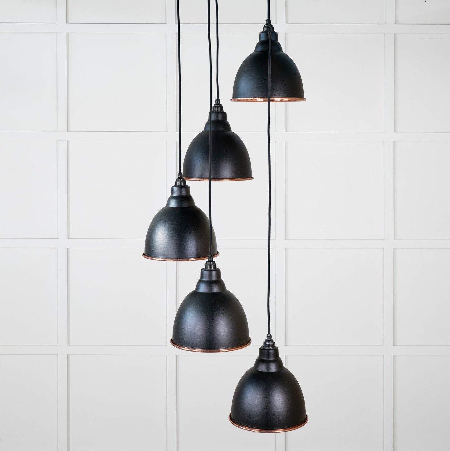 Hammered Copper Brindley Cluster Pendant Light Elan Black, Front Side.