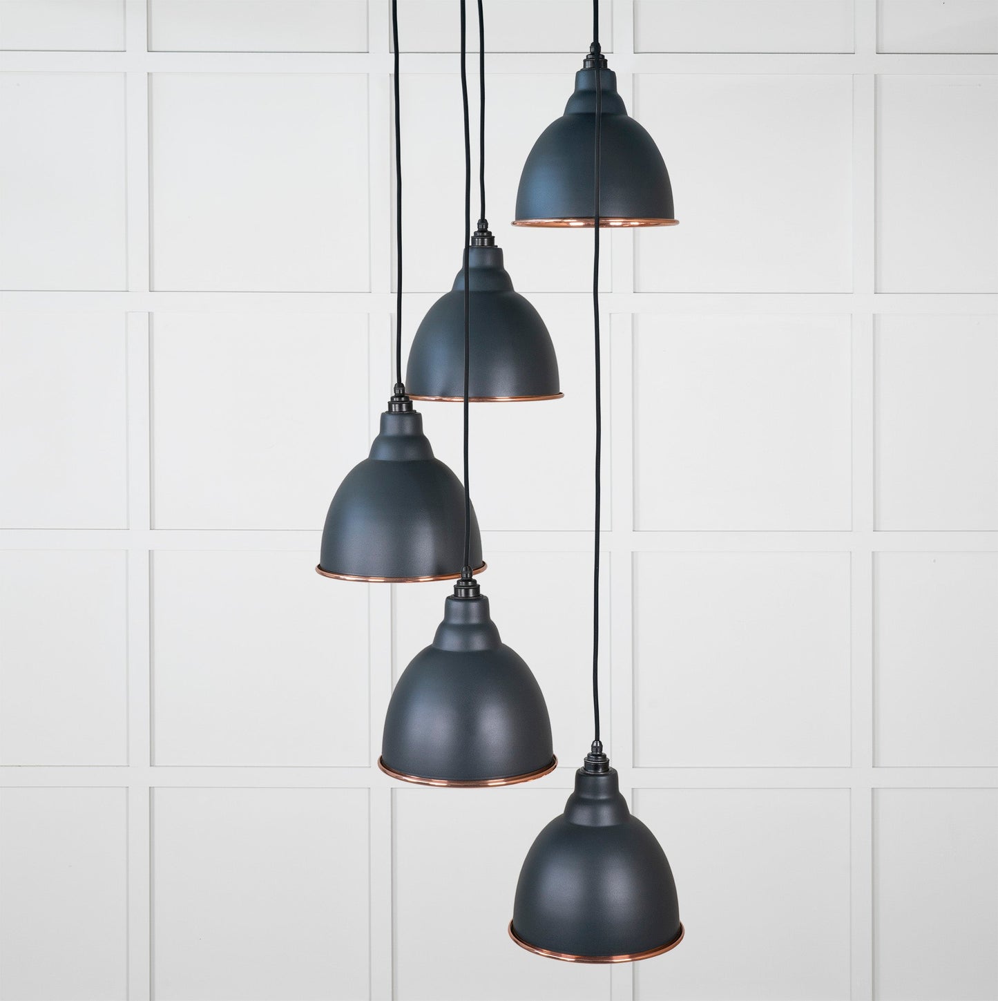 Hammered Copper Brindley Cluster Pendant Light Soot, Front Side.