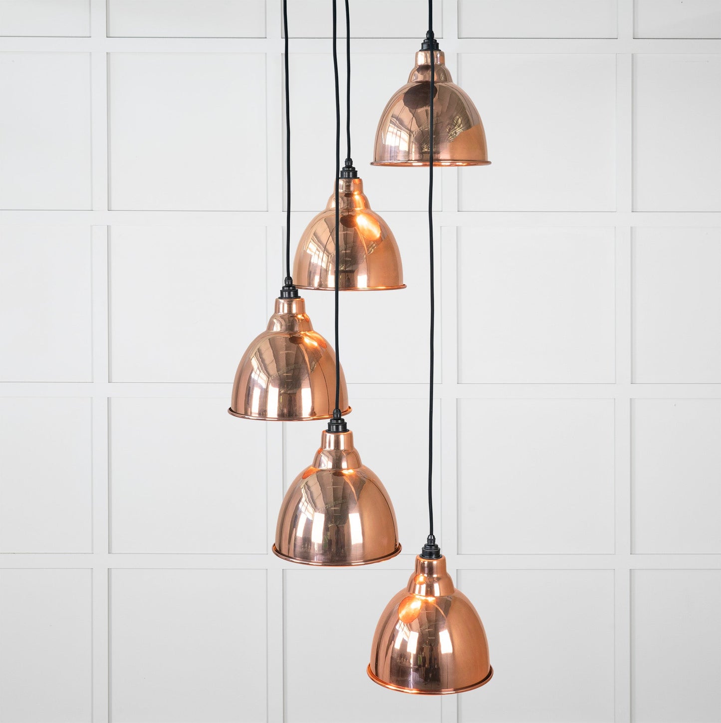 Hammered Copper Brindley Cluster Pendant Light , Front Side with light on.