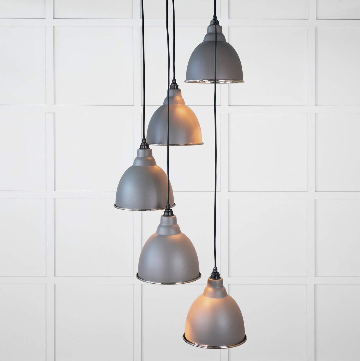 Hammered Nickel Brindley Cluster Pendant Light Bluff, Front Side with light on.