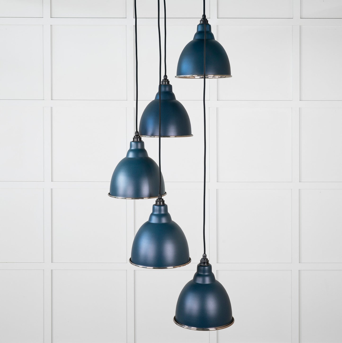Hammered Nickel Brindley Cluster Pendant Light Dusk, Front Side.