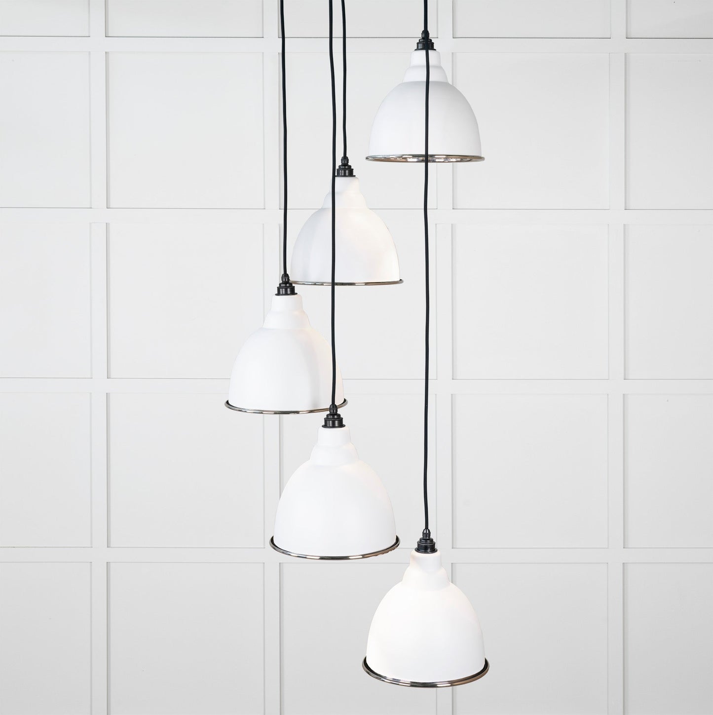 Hammered Nickel Brindley Cluster Pendant Light Flock, Front Side with light on.