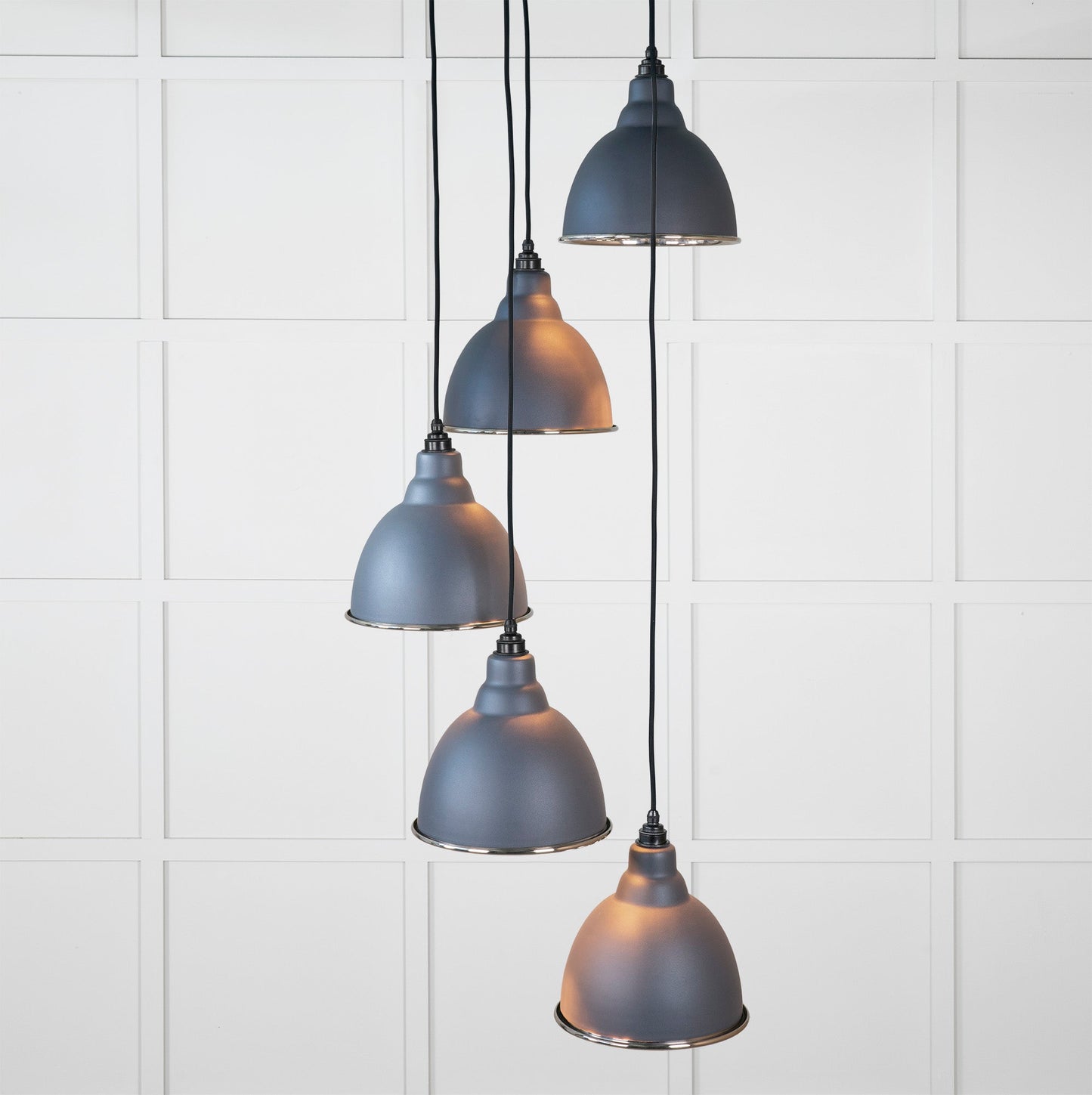 Hammered Nickel Brindley Cluster Pendant Light Slate, Front Side with light on.