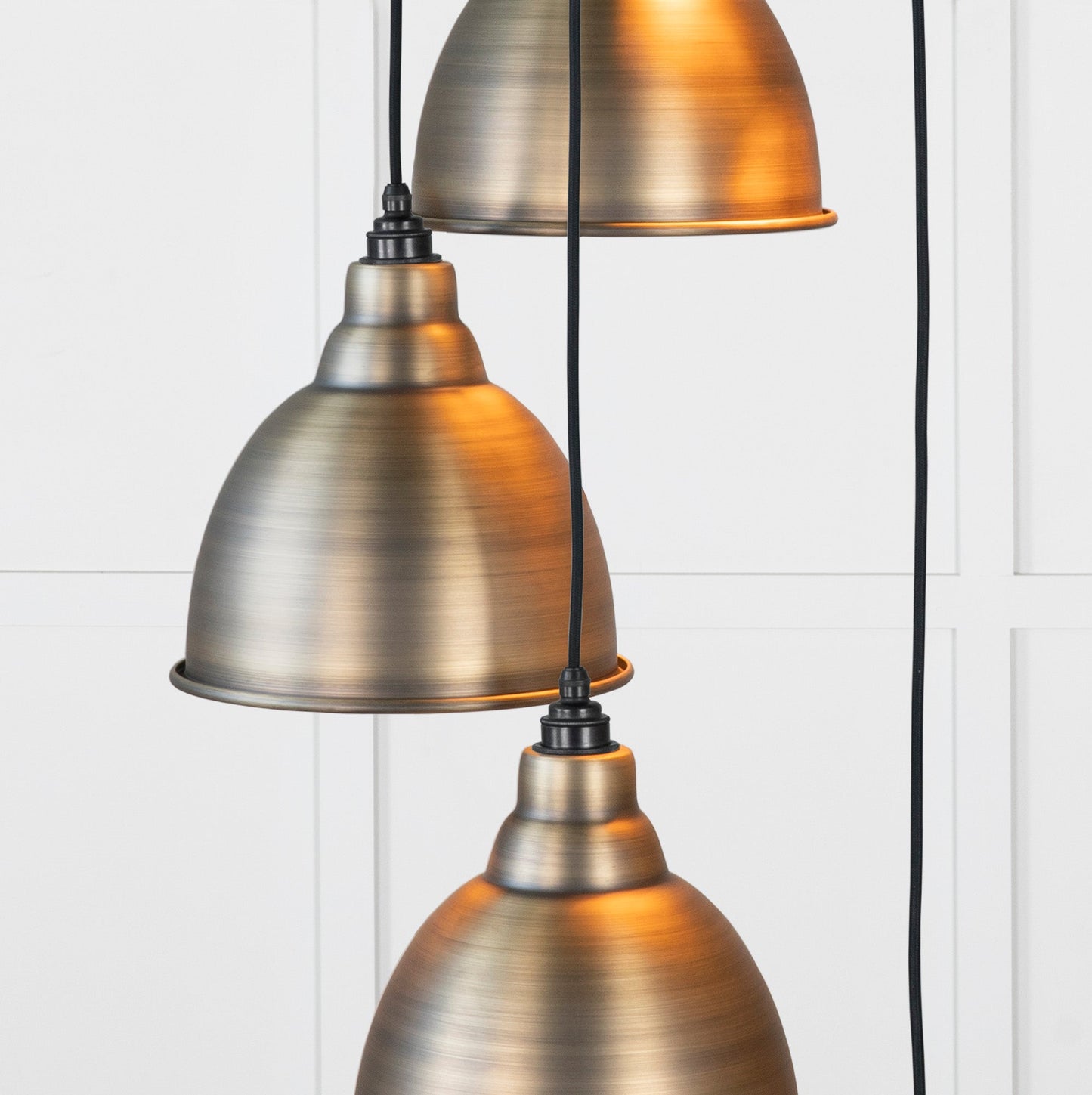 Aged Brass Brindley Cluster Pendant Light , Detailed close up view of pendant.