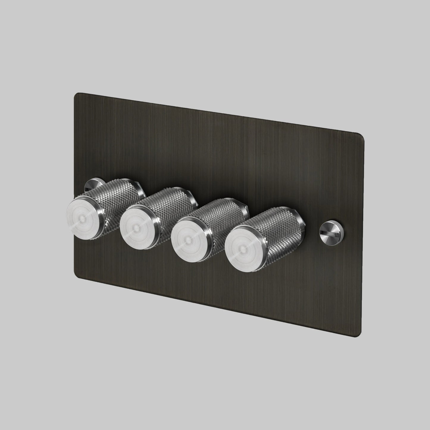 4G Dimmer/ 120W/ Smoked Bronze with steel details, angled view.