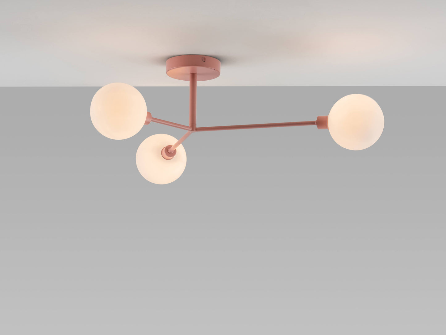 3 Light Flush Ceiling Light pink, front on