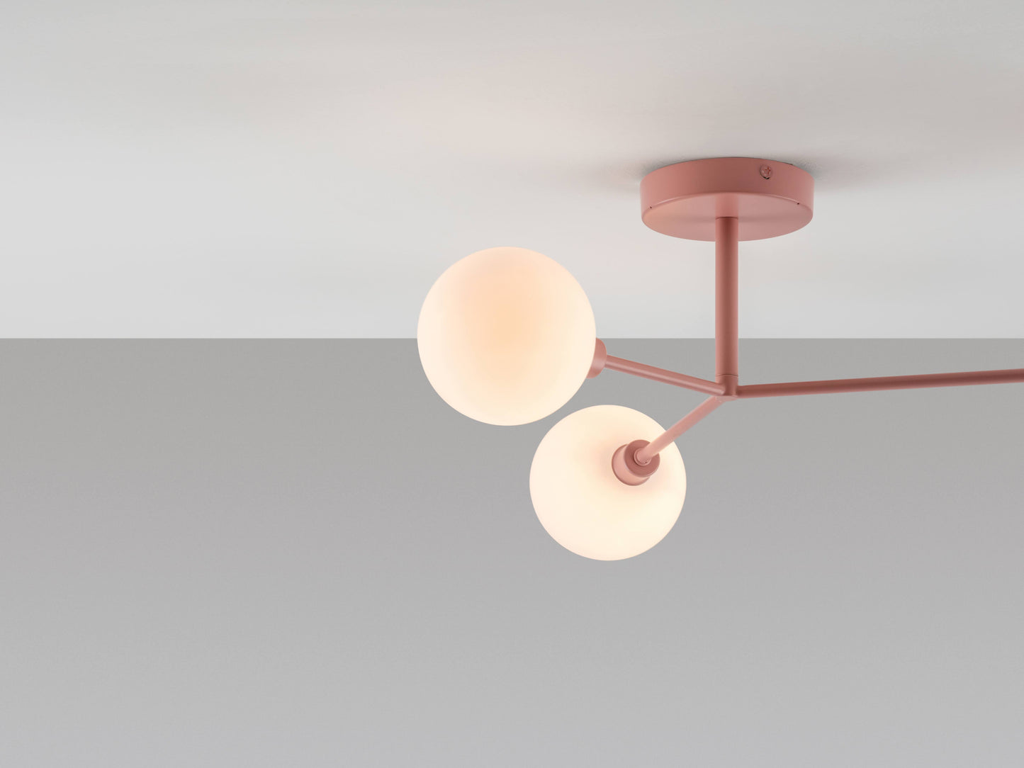 3 Light Flush Ceiling Light pink, close up of shade