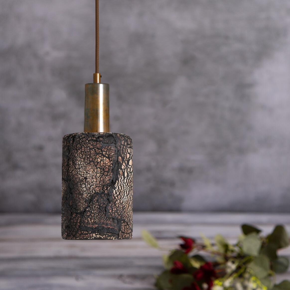 Senna Organic Ceramic Cylinder Pendant Light 12cm, Black Clay