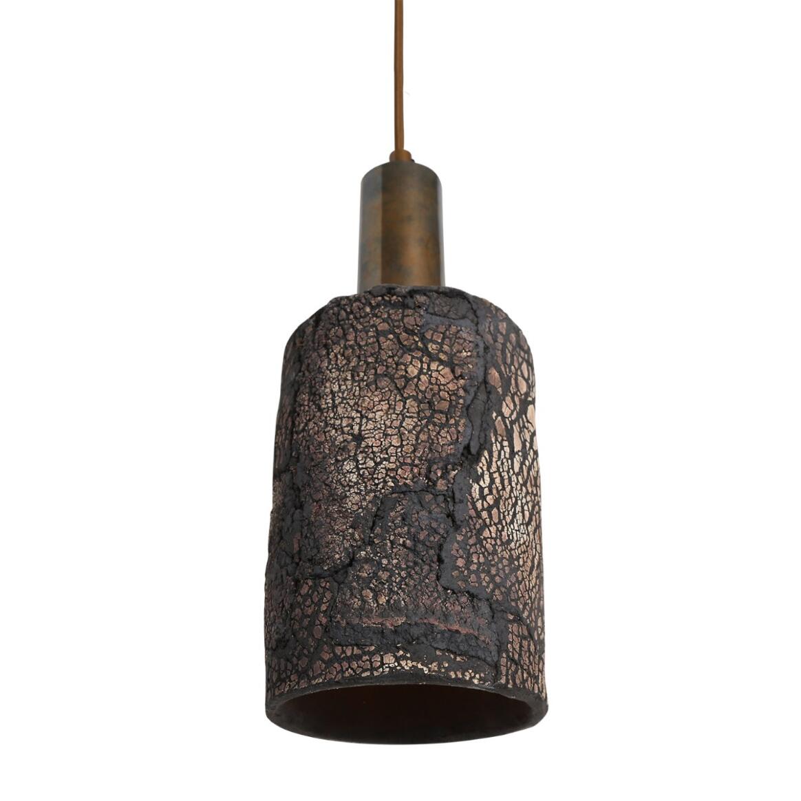 Senna Organic Ceramic Cylinder Pendant Light 12cm, Black Clay