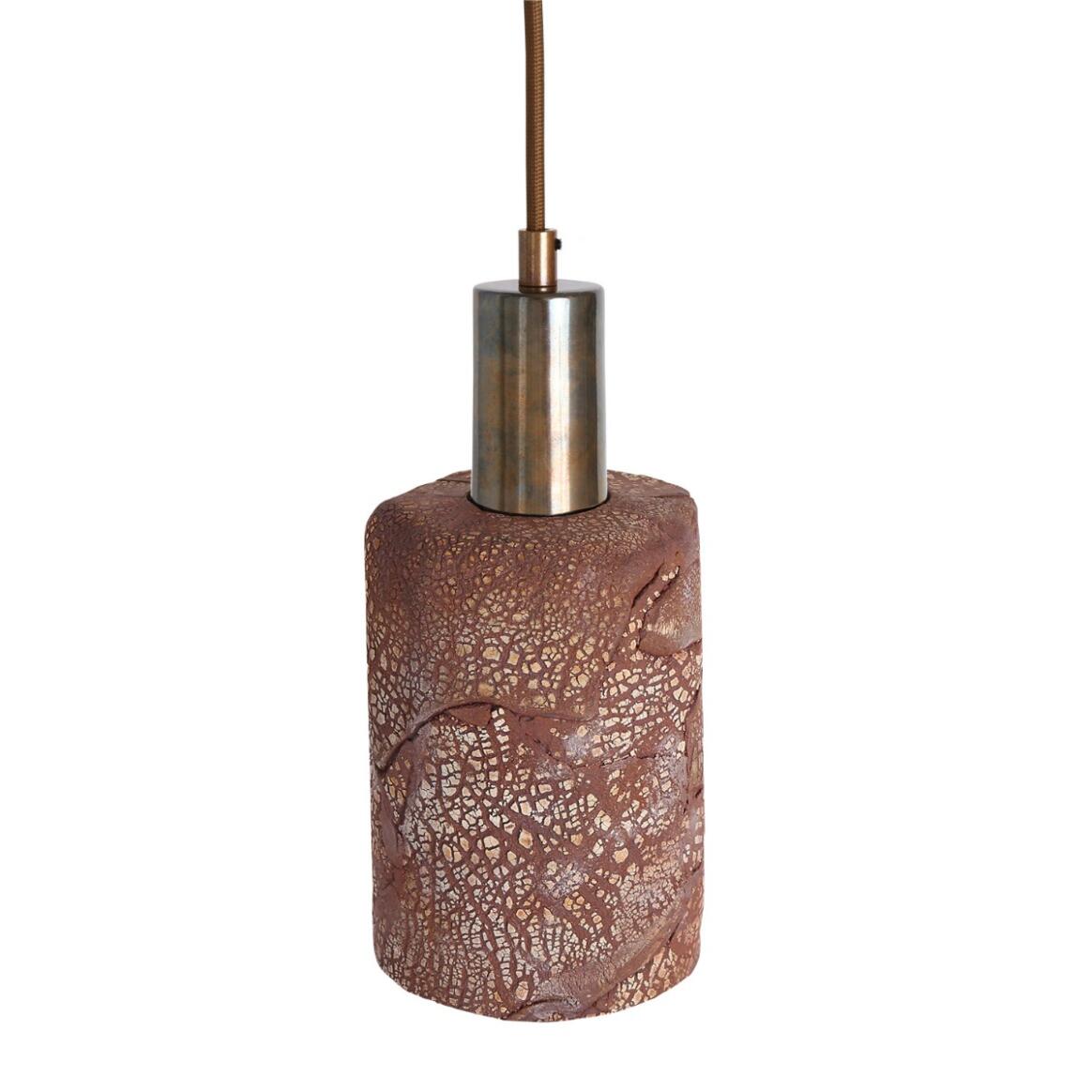 Senna Organic Ceramic Cylinder Pendant Light 12cm, Red Iron