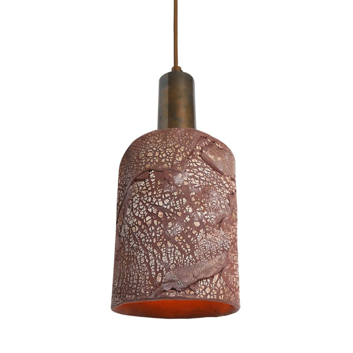 Senna Organic Ceramic Cylinder Pendant Light 12cm, Red Iron