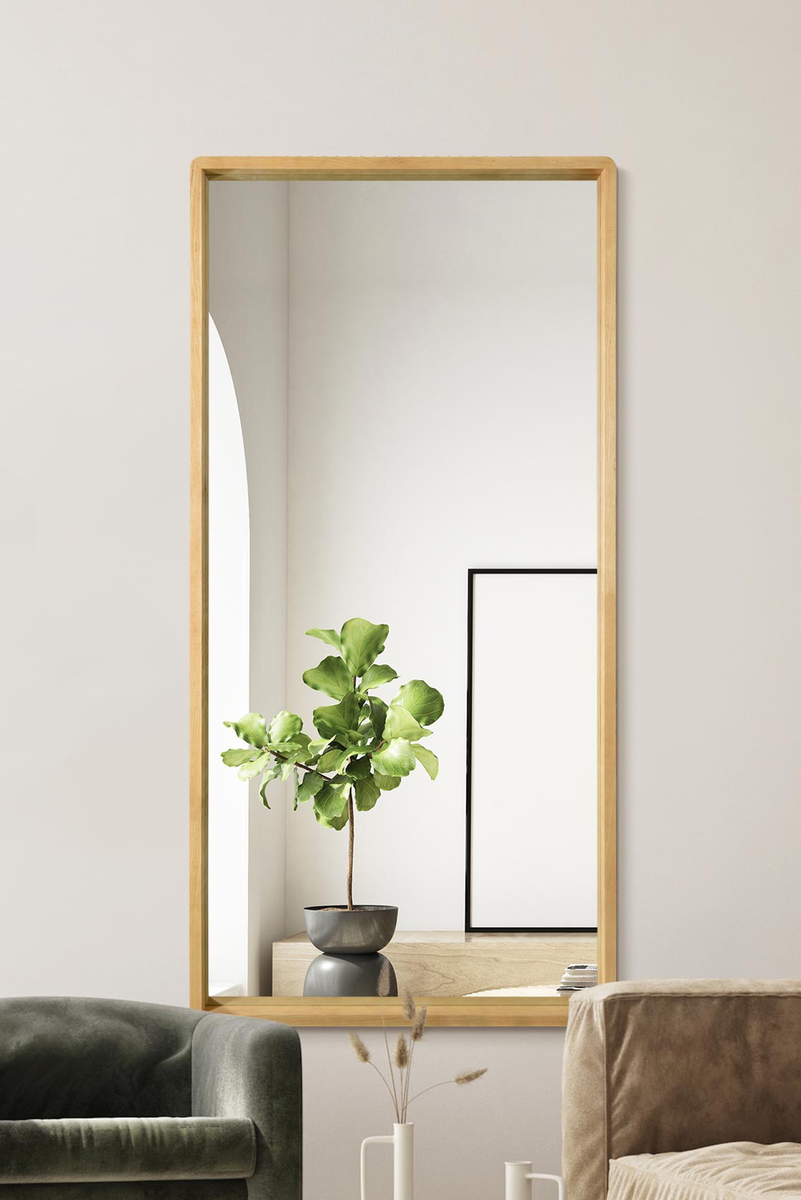 Scandinavian Elegance - 67" X 33" (170CM X 85CM) Solid Oak Rounded Corner Leaner Mirror-1