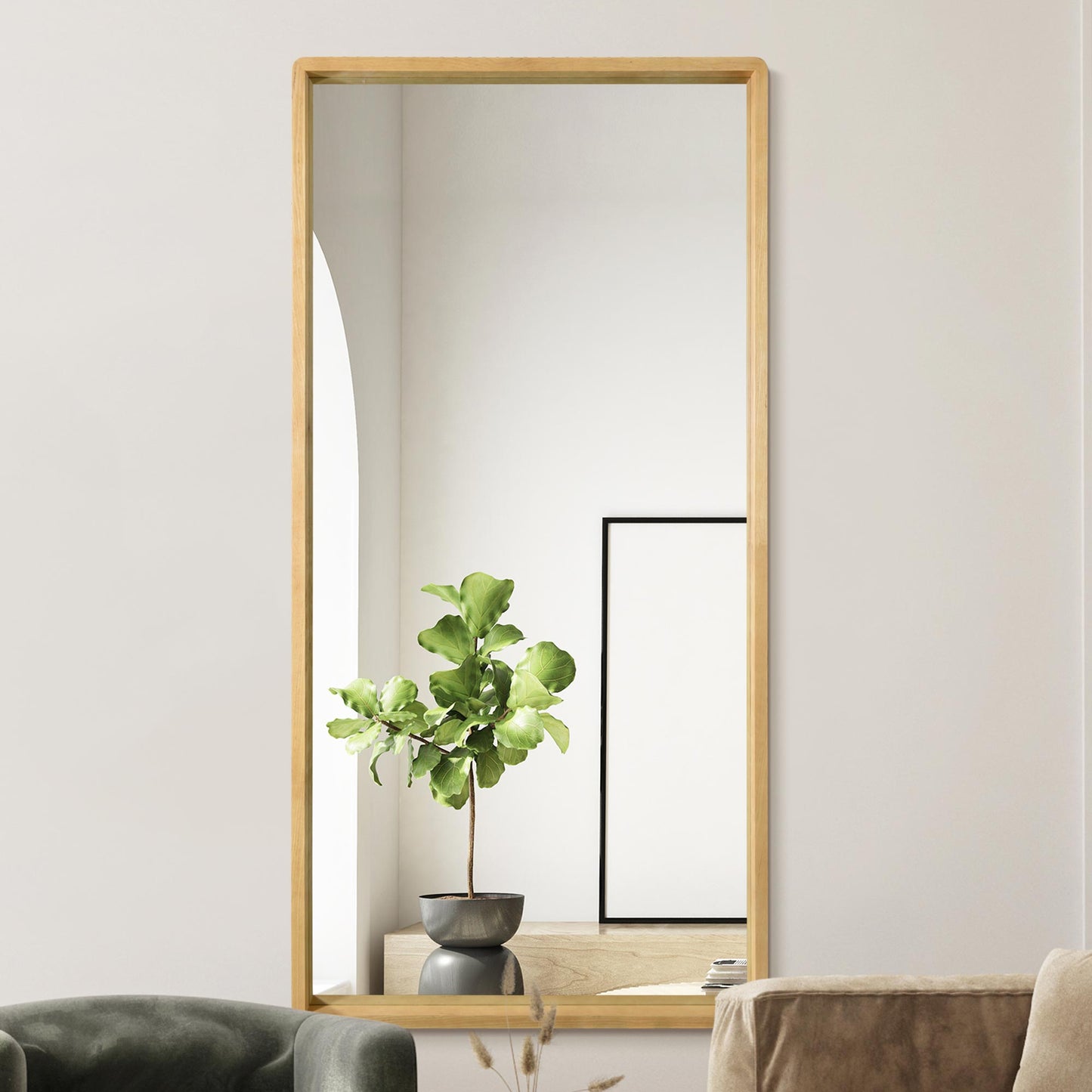 Scandinavian Elegance - 67" X 33" (170CM X 85CM) Solid Oak Rounded Corner Leaner Mirror-10