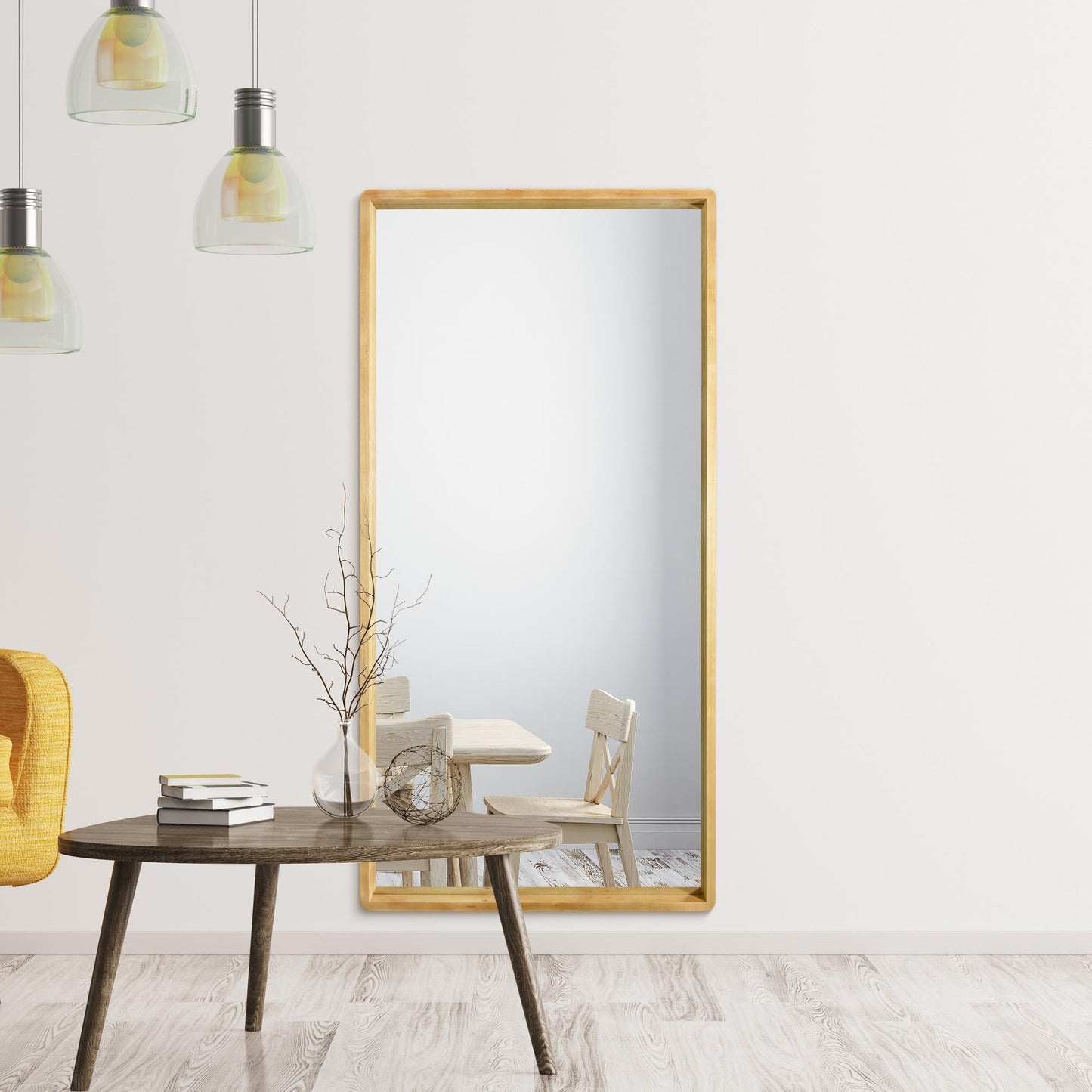 Scandi Elegance - 71" X 35" (180CM X 90CM) Solid Oak Rounded Corner Leaner Mirror-10