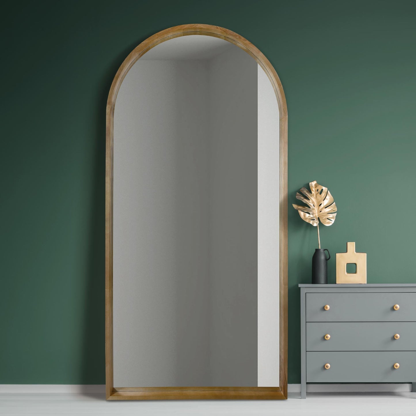 Scandinavian Elegance - 79" X 39" (200CM X 100CM) Solid Oak Arched Leaner/Walled Mirror-6