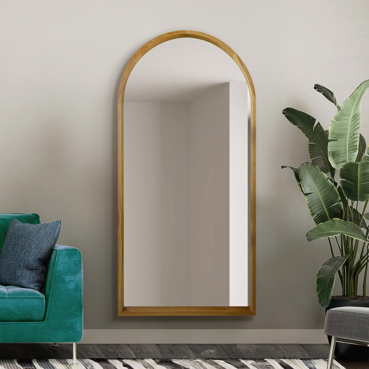 Scandi Elegance - 71" X 35" (180CM X 90CM) Solid Oak Arched Leaner/Walled Mirror-6