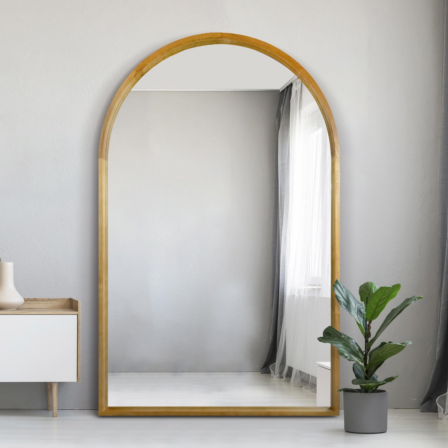 The Scandinavian Elegance - 75" X 47" (190CM X 120CM) Solid Oak Arched Leaner/Walled Mirror-6