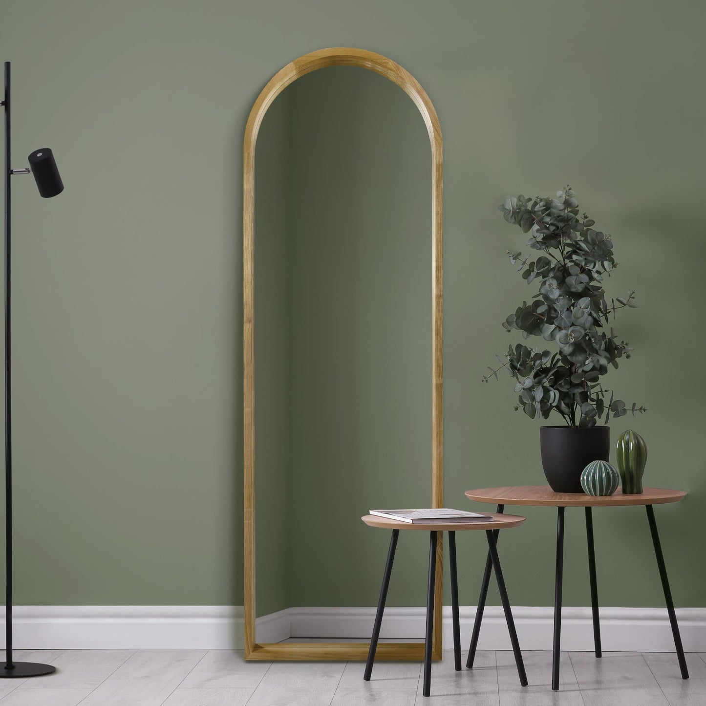 Scandi Elegance - 71" X 24" (180CM X 60CM) Solid Oak Arched Leaner/Walled Mirror-6