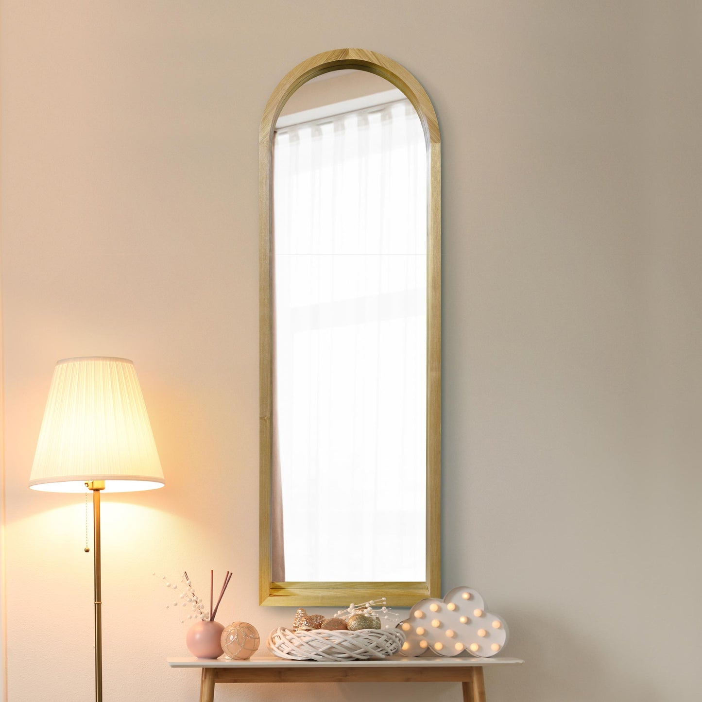The Scandinavian Elegance - 47" X 16" (120CM X 40CM) Solid Oak Arched Leaner/Walled Mirror-6