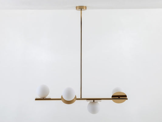 Brass Opal Disk Ceiling Light front view off