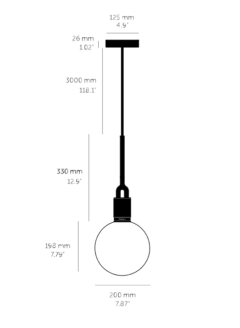 Forked Pendant Light / Globe / Smoked / Medium