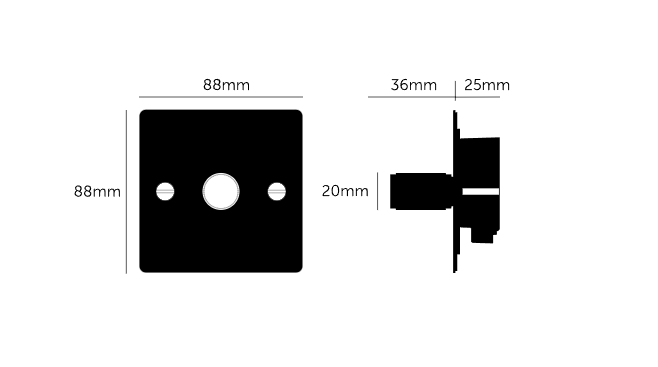 1G Dimmer/ 120W/ Black, Steel dimensions