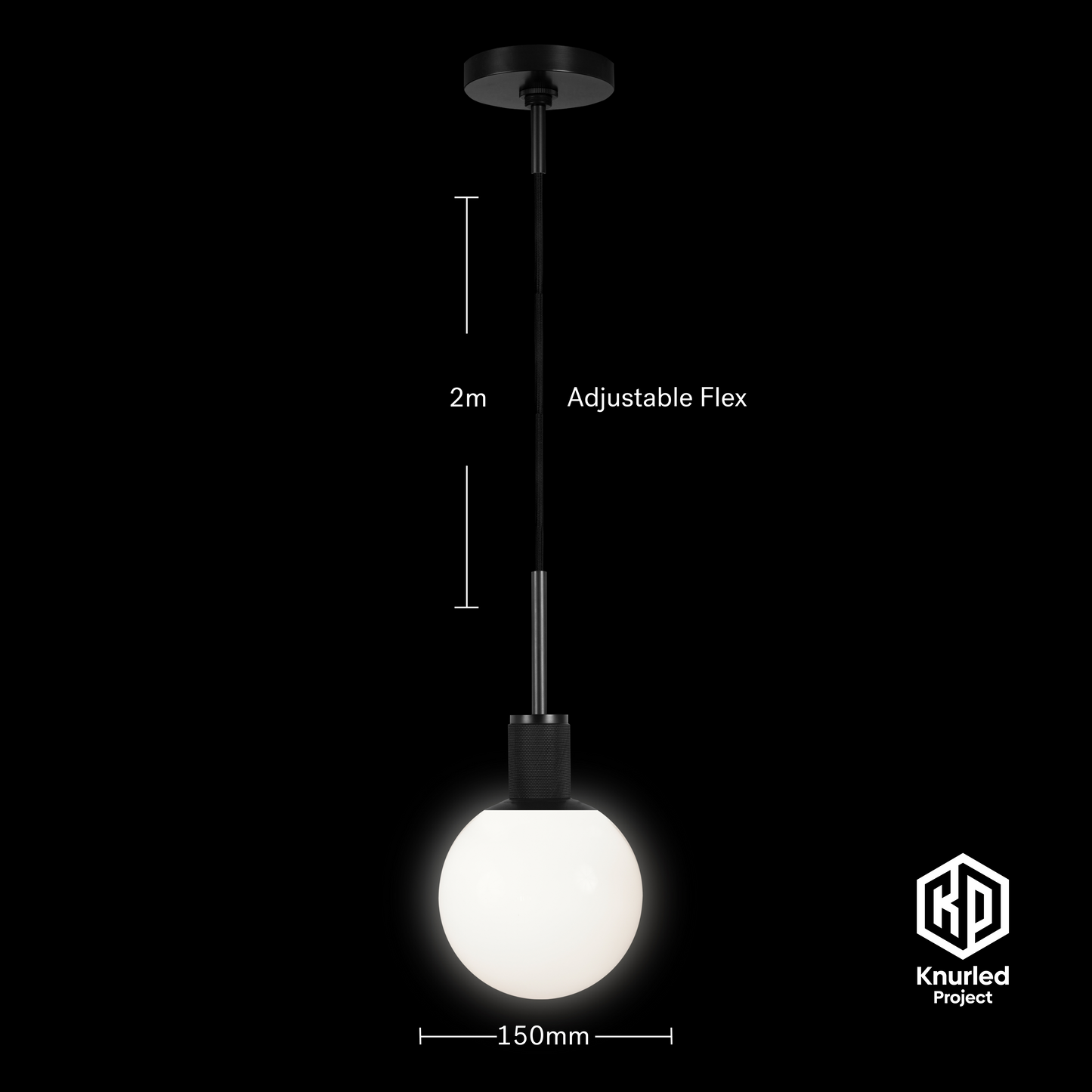 matte black pendant light 150mm opal shade product photo 3
