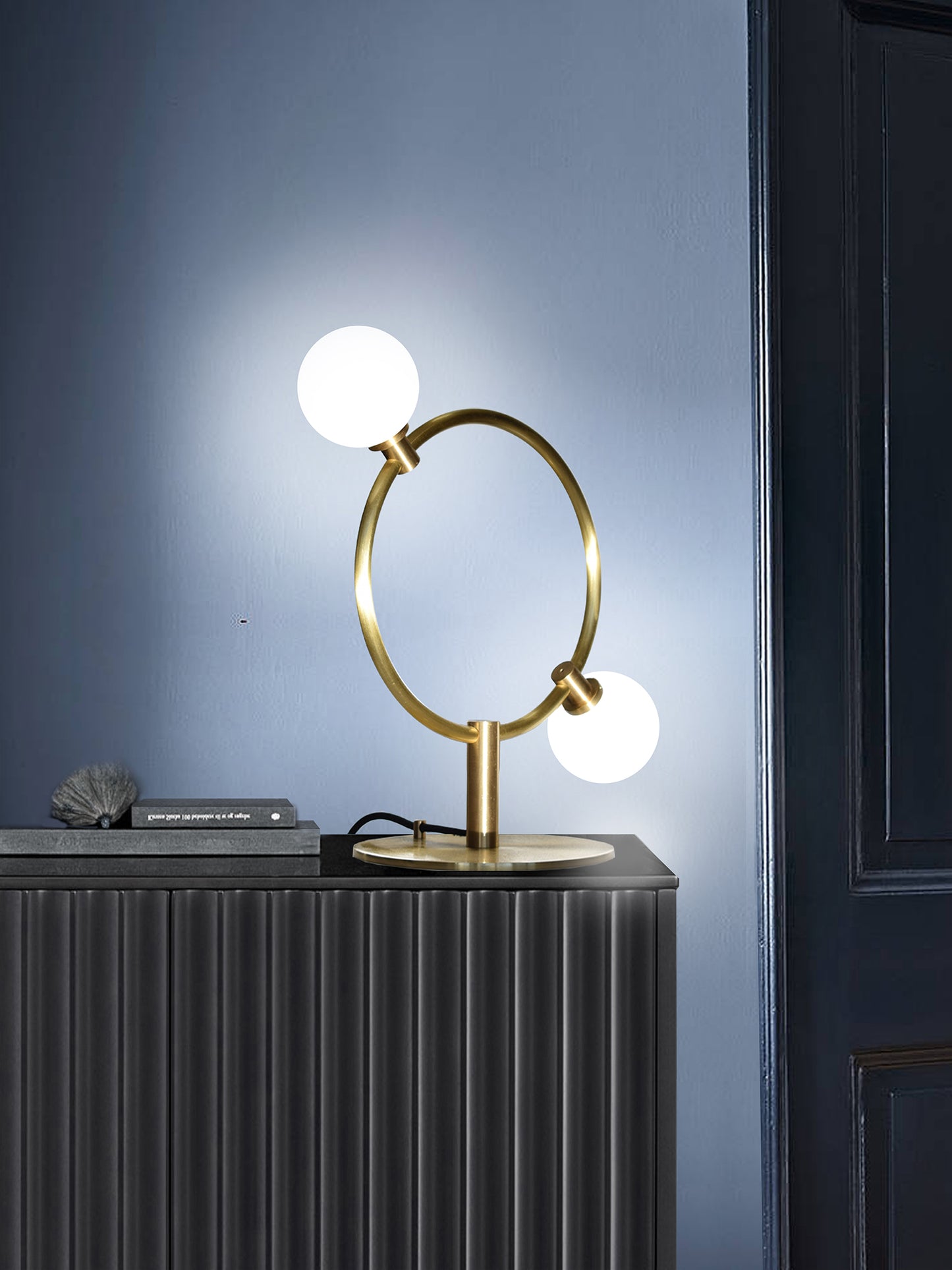 Drops Table Lamp, on table in setting.