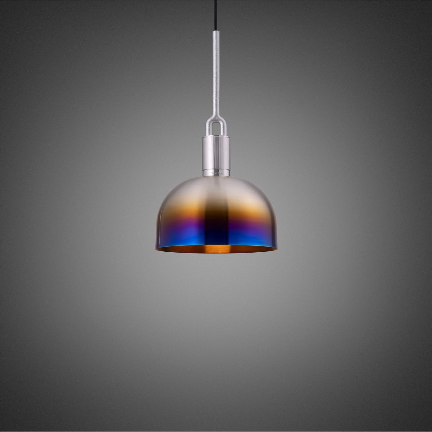 Forked Pendant Light / Shade / Medium burnt steel, front view.