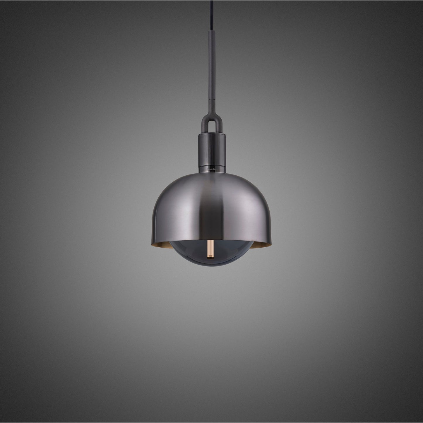 Forked Pendant Light / Shade / Globe / Smoked / Medium Gun metal, front view.
