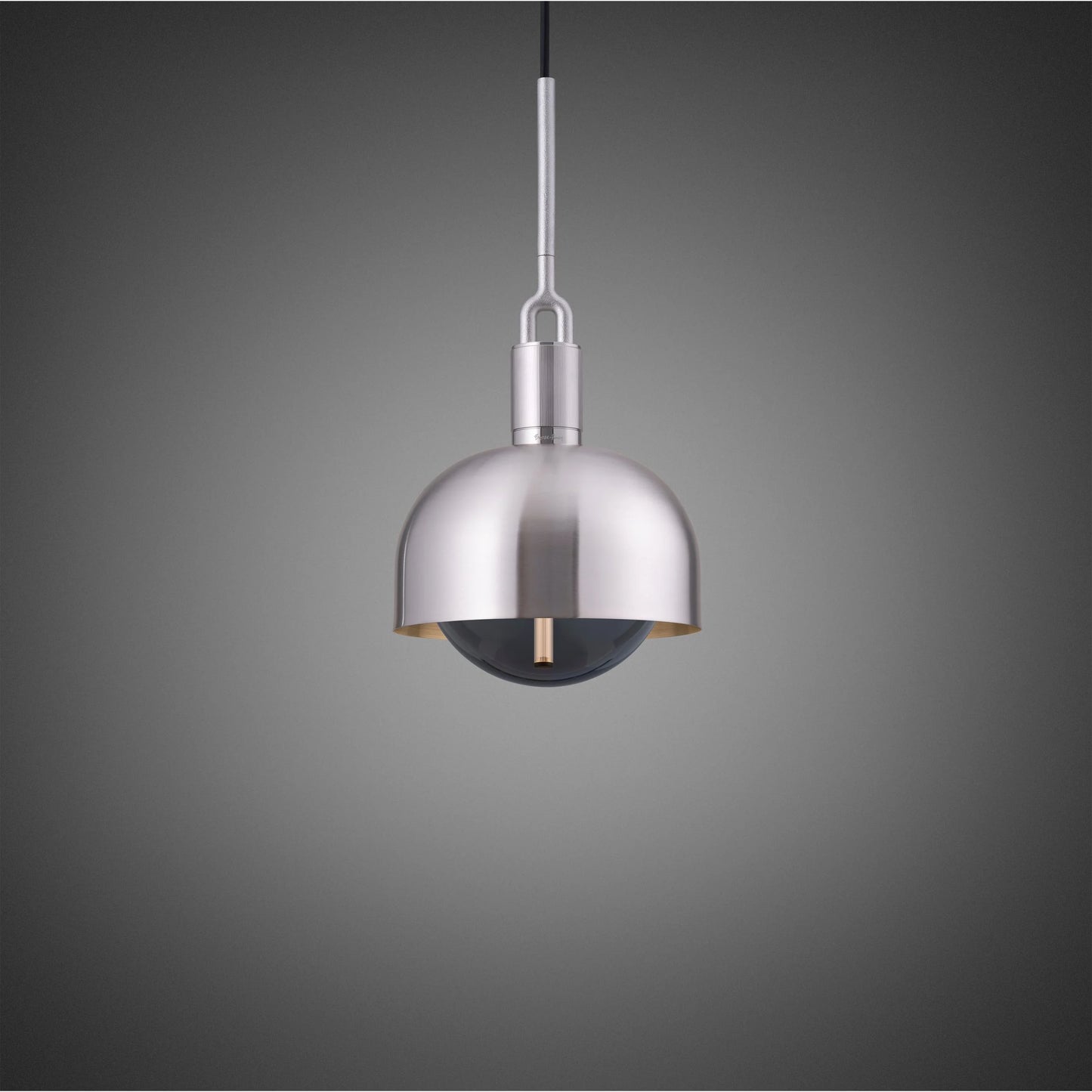 Forked Pendant Light / Shade / Globe / Smoked / Medium Steel, front view.