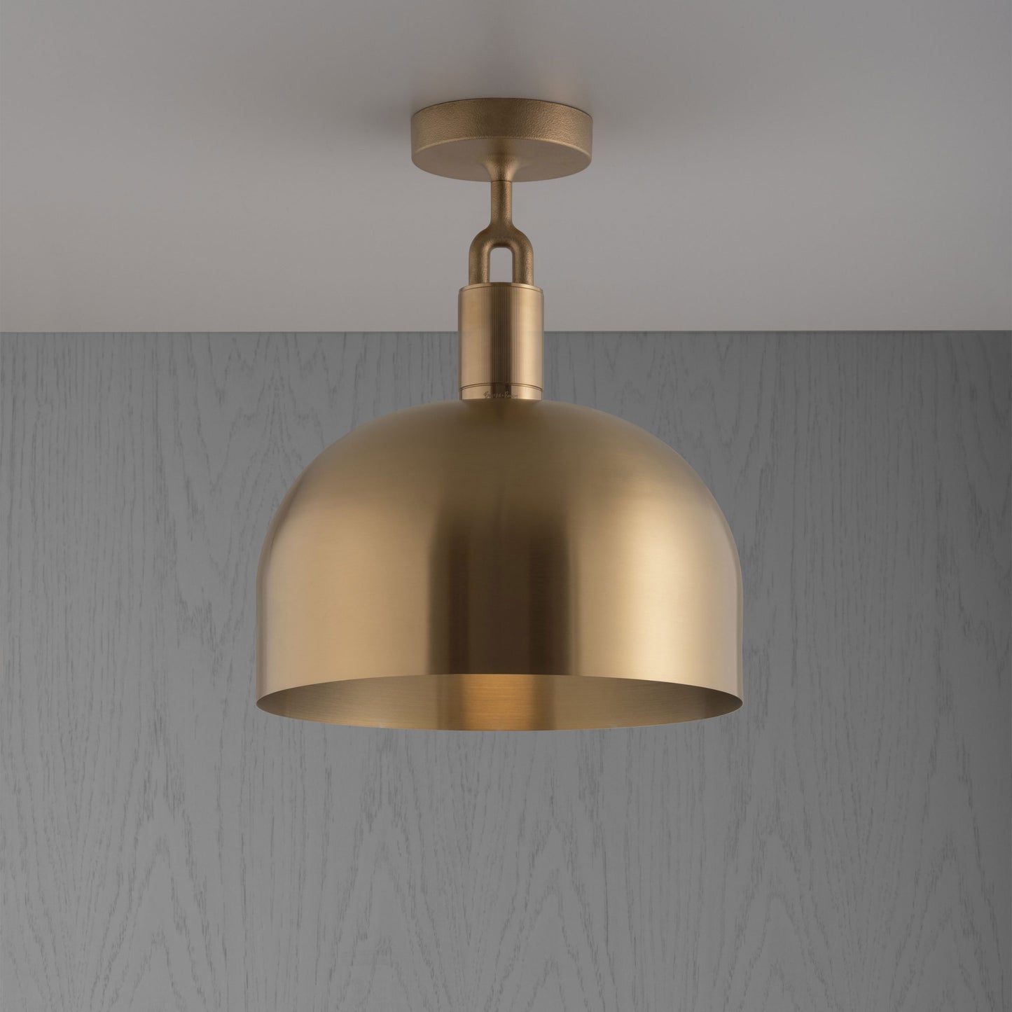 Forked Ceiling Light / Shade / Large brass, front view.