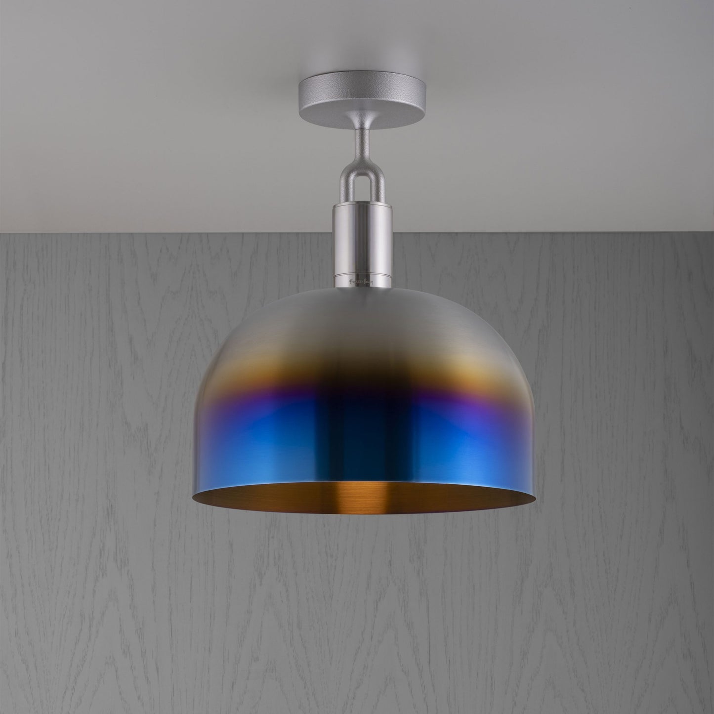 Forked Ceiling Light / Shade / Large burnt steel, front view.