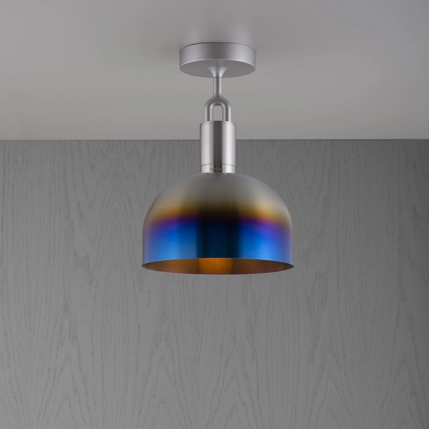 Forked Ceiling Light / Shade / Medium burnt steel, front view.