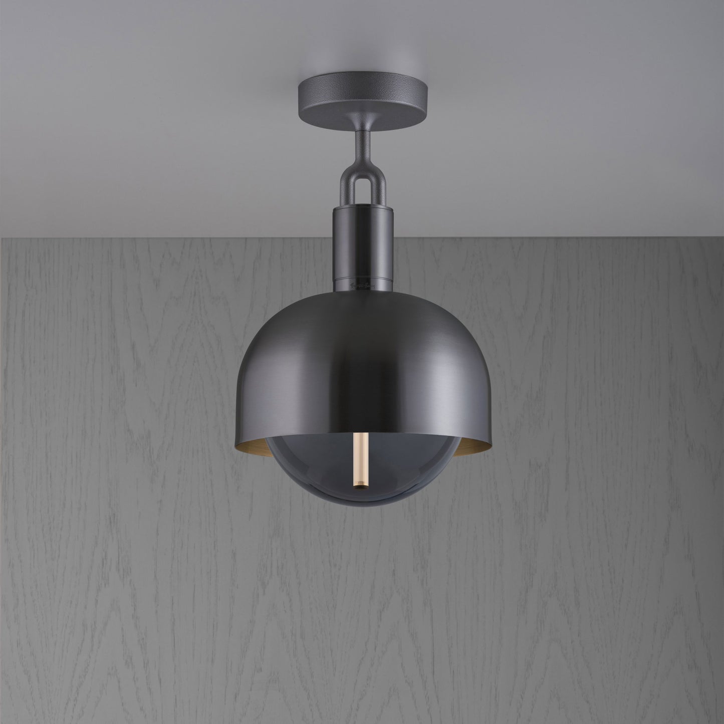 Forked Ceiling Light / Shade / Globe / Smoked / Medium gun metal, front view.
