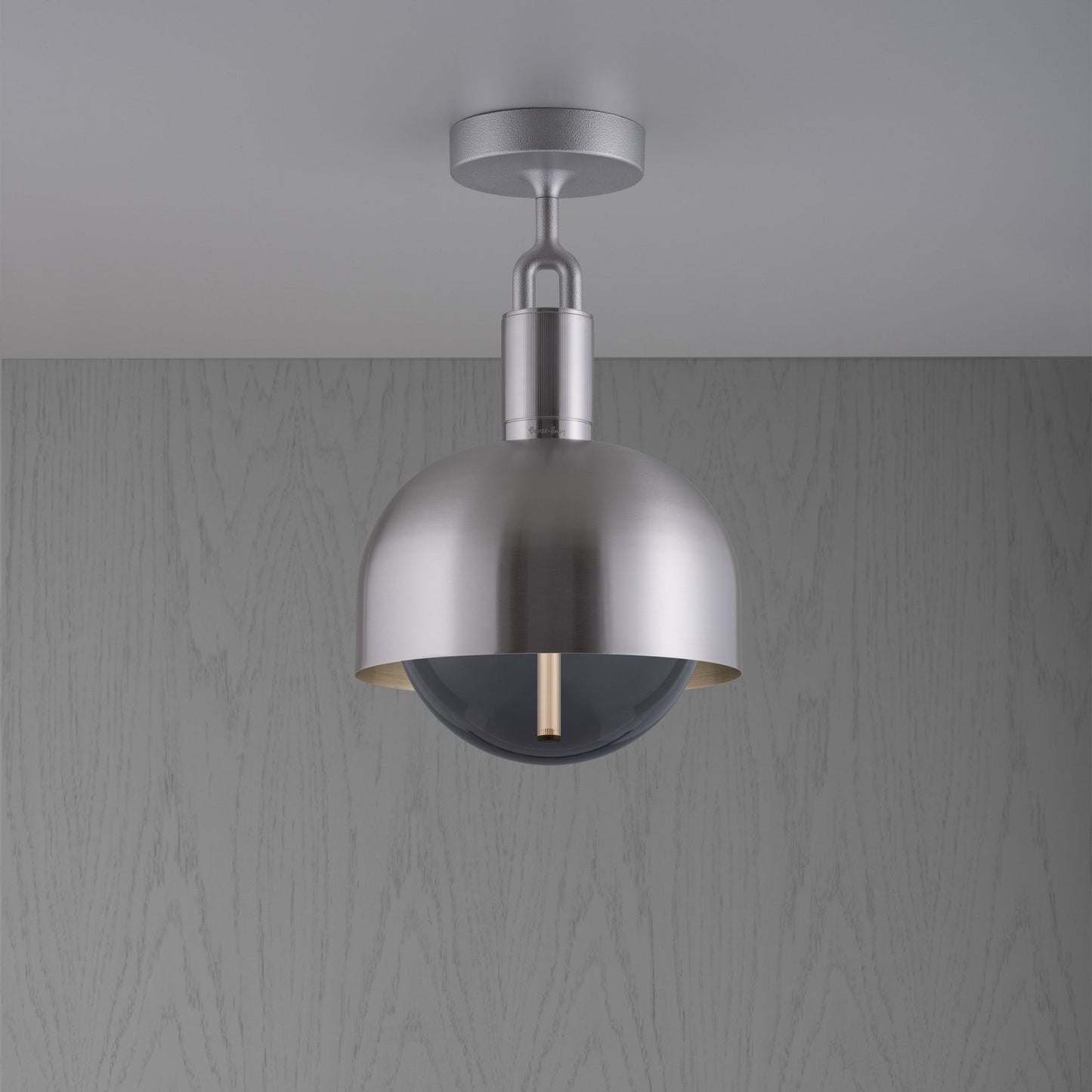 Forked Ceiling Light / Shade / Globe / Smoked / Medium Steel, front view.